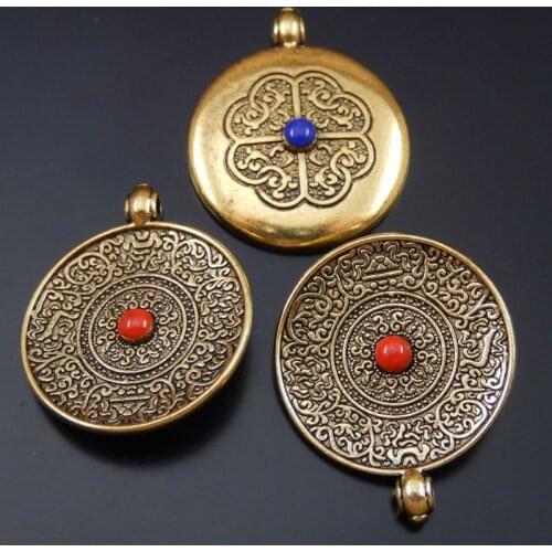 6pcs/pack Antique Gold Alloy Round Charms With Pearl Bead Necklace Pendant Vintage Women Jewelry Making Handmade 26*24*4mm 50092