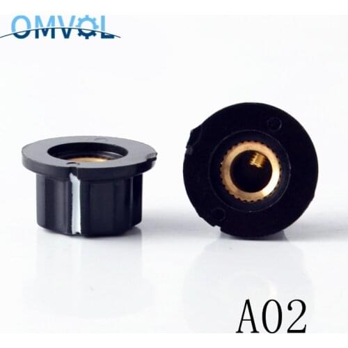 5pcs Knob A02 For Standard Ports Black Diameter 23mm Height 12mm Hole Diameter 6mm For Potentiometer