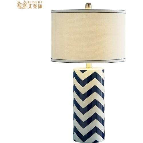 Mediterranean Sea Rural Wave Design Ceramic Fabric Led E27 Table Lamp For Living Room Bedroom Study H 66cm 1424