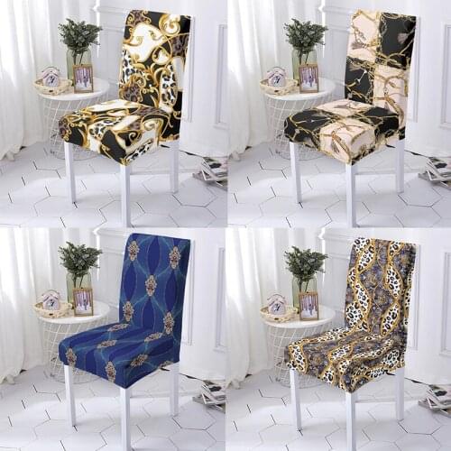 Geometric Universal Size Chair Covers Elastic Stretch Dining Seat Cover Anti-dirty Washable For Wedding Restaurant