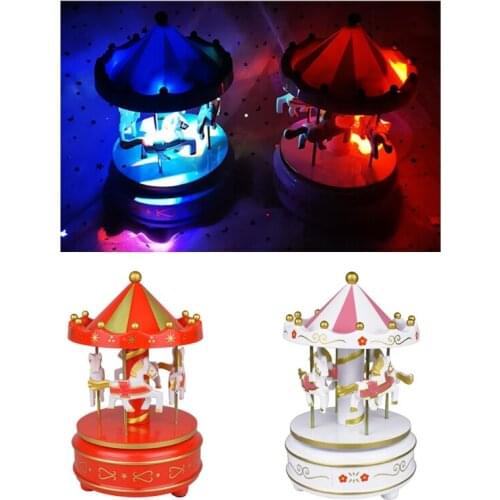 Vintage Whirligig Horse Music Box with LED Light Musical Princess Merry-Go-Round Luminous Toy Home Decoration Birthday Gift