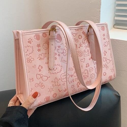 Cartoon Printing Womens Bag Casual Flap Tote Bags 2021 Luxury Designer Female Shoulder Bags Trending Leather Handbags New Sac