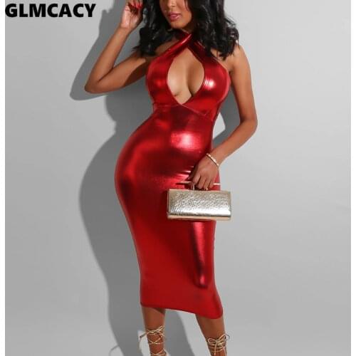 Women Plus Size Halter Backless Bodycon Dress Low Cut Out Sleeveless Solid Slim Sexy & Club Cocktail Party Vestido