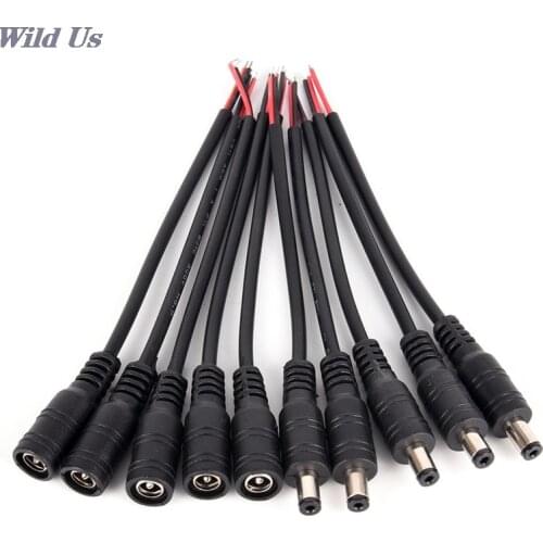 10 Pcs / lot Security Copper Wire 12V Male + Female DC Power Socket Jack Plug Connector Cable Wire 5.5*2.1MM