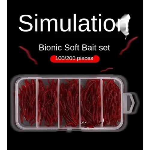 100/200pcs Lifelike Red Worm Soft Lure 35mm Earthworm Fishing Silicone Artificial Bait Fishy Smell Shrimp Additive Carp Lures