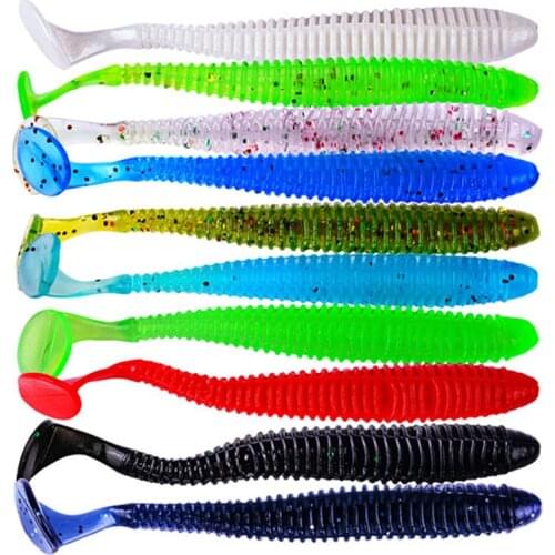 100Pcs/lot 8.5cm 2.4g Wobbler Jig Head T Tail Soft Fishing Lure Shad Worm Silicone Bait Fish Crankbait Ocean Rock Fishing Tackle