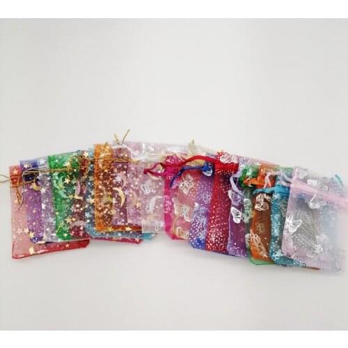 1000Pcs 7x9 9x12 13x18 Butterfly Star Moon Jewelry Bag Drawstring Gift Bag for Jewelry Packing Display Bag Organza Storage Pouch