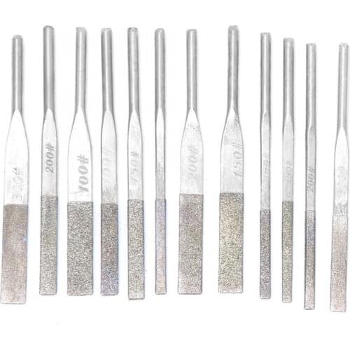 12Pcs 100#/150#/200#/300# Grit File 3mm Shank Taper Machine Diamond Flat Oblique Files For Carving Engraving Grinding