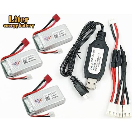 3PCS 7.4V 1600mAh Lipo battery With USB Charger For FT009 RC Boat 12428 battery Lipo 25c 903462 2S JST SM T PLUG