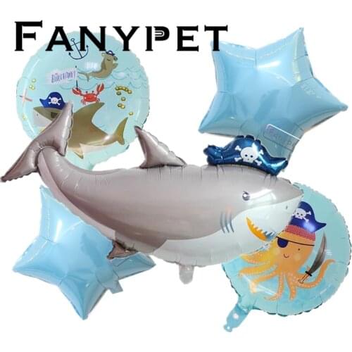 5pcs Pirates shark Foil balloons Boy Girl Birthday party decoration Set Kids toy ocean animal theme helium balloon Baby Shower