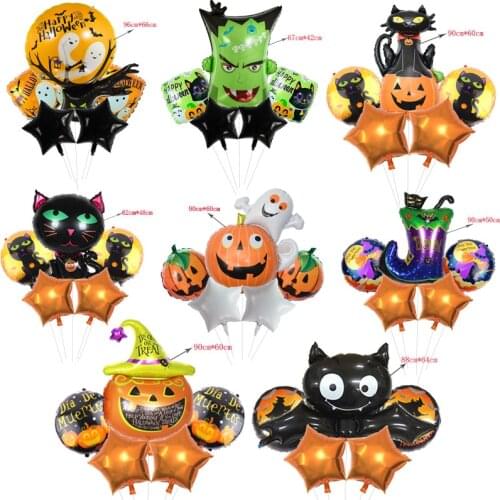 5pcs/Lot Cartoon Bat Foil Balloons with 18inch Round Pumpkin Baloon Ghost Star Globos Childrens Boy Halloween Decorations