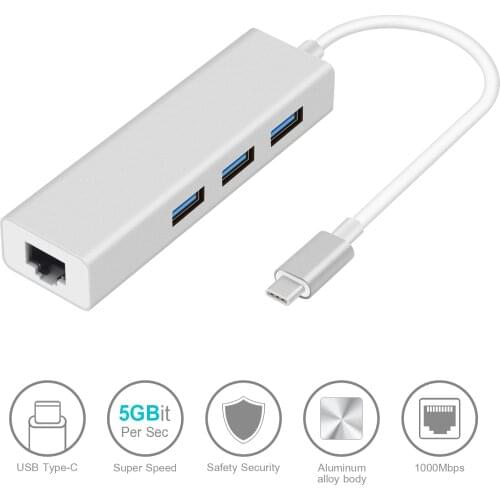 USB-C Ethernet Adapter 3 USB C Hub to Ethernet RJ45 Lan Adapter Network Card Gigabit Internet for Macbook Pro Air Type C Hub