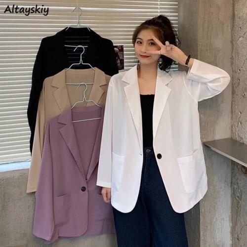 Blazers Women Simple Loose Office Ladies Pockets Sweet Single-button Commuter Feminine Streetwear Chic Fashion Female Outwear