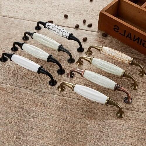 Bronze Ivory White Wardrobe Dresser Handles Zinc Alloy Ceramic Retro Diamond Kitchen Cupboard Hardware Cabinet Drawer Pulls