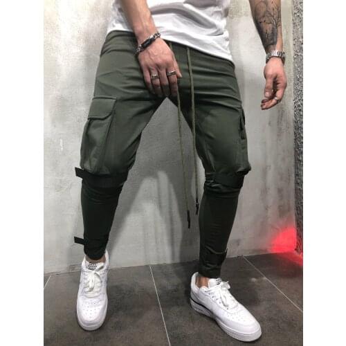 New Mens Side Pockets Cargo Harem Pants 2021 Ribbons Black Hip Hop Casual Male Joggers Trousers Fashion Casual Streetwear Pants
