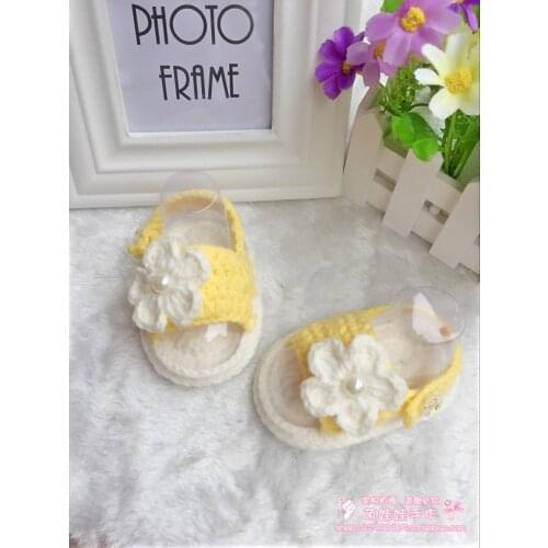 Baby Baby Flowers, Sandals, Neonate Soft Bottom, Spring Summer Step, Front Line Wool Shoes, Hand-made Crochet Baby Shoes, Finish