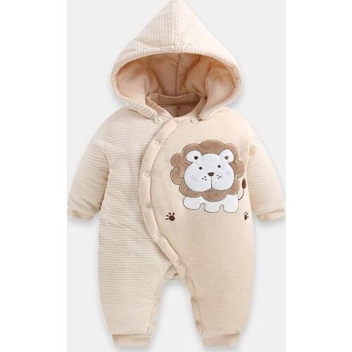 FEERIJT Baby Hooded Romper Newborn Baby Clothes Cotton Thickening Rompers Cartoon Baby Costume Boy Infant Jumpsuit Baby Romperr