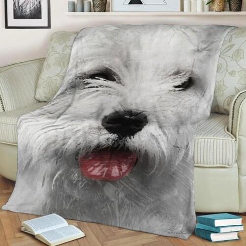 Animals White Dog Flannel Throw Blanket 3D Printed Keep Warm Sofa Child Blanket Home Decor Textiles Dream Family Gift
