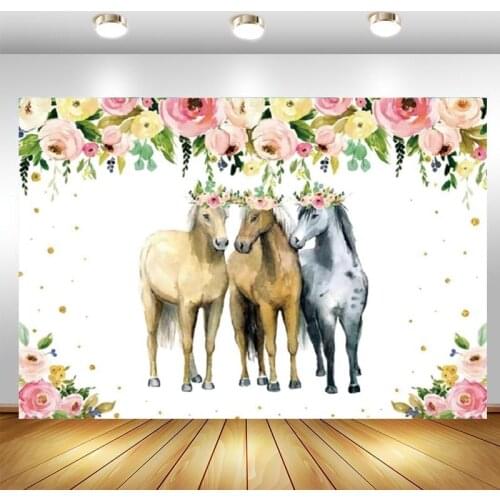 Horse Party backdrop farm Cloth Cowboy Girl flower Birthday Party Photo Background Booths Studio Props Decoration Banner