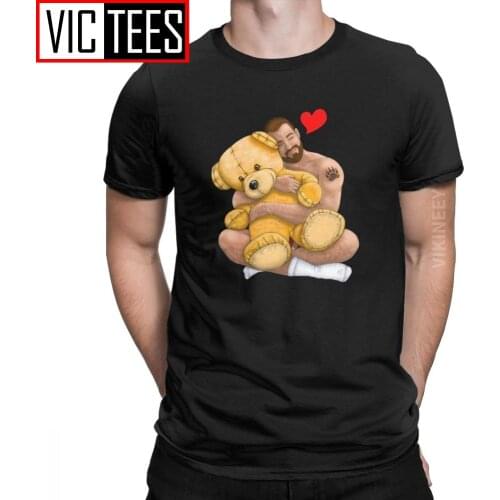 Funny Bear Hug T-Shirt Men Crew Neck 100 Percent Cotton Tshirt Gay Bear Art Pride Grrr LGBT Winter Camisas Hombre