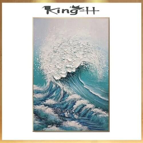 Thick oil painting for home design Handmade canvas oil painting wave on the sea wall art picture for living room bedroom