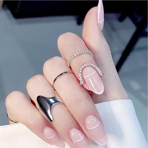 New Gothic Metal Line Thin Nail Rings for Women Daily Fingertip Protective Cover Trendy Ring Jewelry Gift to Girlfriend Manicure