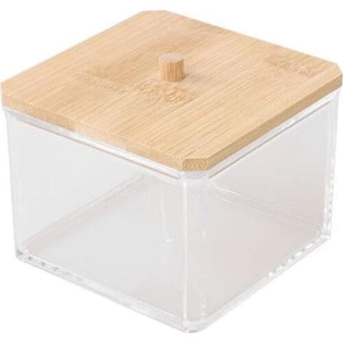 Makeup Cotton Pads Swab Storage Bin Cosmetics Organizer Box with Bamboo Cover P82D
