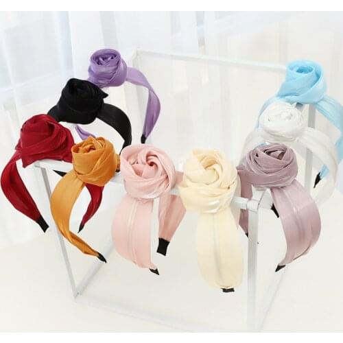 Fashion Hairband Women Fabric Knotted Headband Vintage Three-dimensional Rose Hair Accessories Fixed Wide Bezel Bohemia Headwear
