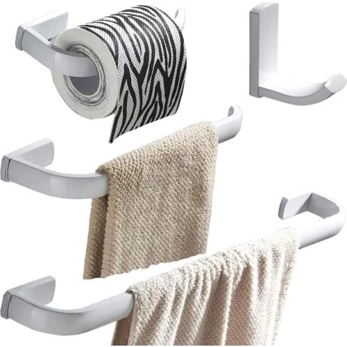 Leyden 4pcs Bathroom Accessories Set White Brass Wall Mounted Single Towel Bar Towel Ring Toilet Paper Holder Clothes Towel Hook