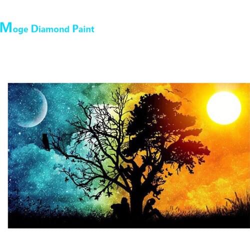 Night and Day Scenic Diamond Painting Lovers Under the Trees Round Full Drill Nouveaute DIY Mosaic Embroidery 5D Cross Stitch