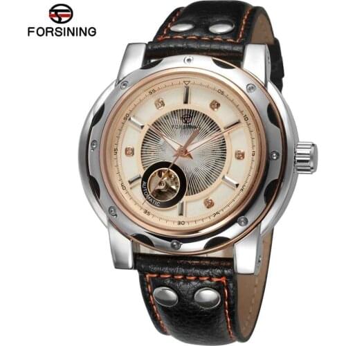 2021 New Arrivals Forsining men genuine leather function smart watch For mens leather reloj hombre