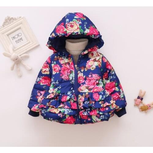 1-4Y Baby Girls Coat New Autumn Winter Kids Jacket Fashion Print Hooded Down Jackets For Children Warm Outerwear Toddler Clothes