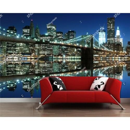 Custom 3D murals Manhattan Bridge and Manhattan skyline At Night New York City living room sofa TV wall bedroom wall paper