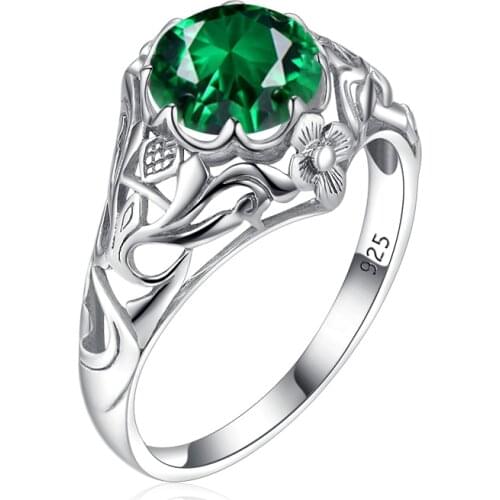 Redwood Green Emerald Sterling Silver Rings Joyeria Plata 925 For Women Bohemia Party Prong Setting Female Accessories Bague