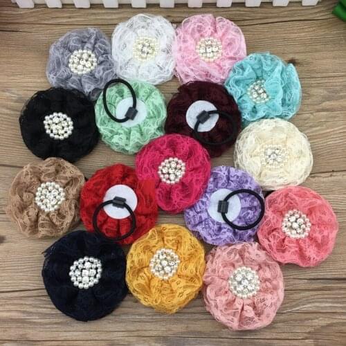 XIMA Lace Flower Hairbands Black Hairband with 4inch Lace Flower &rhinestone in Center for Kids Hair Accessories 16pcs/lot
