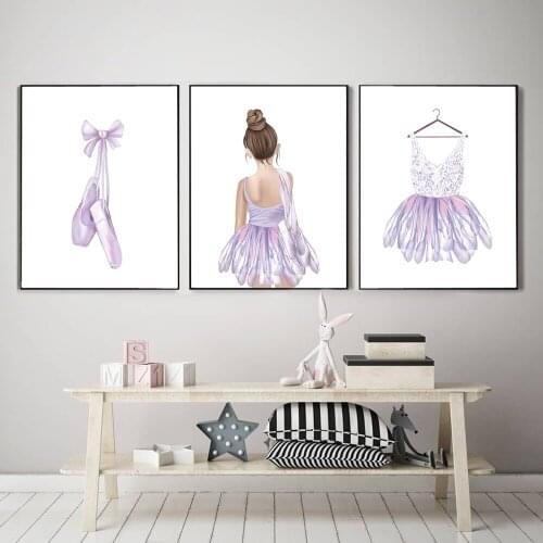 Ballet Girl Self-adhesive Wallpaper Ballerina Slippers Dress Poster Baby Gift Nordic Posters and Prints Baby Girl Bedroom Decor