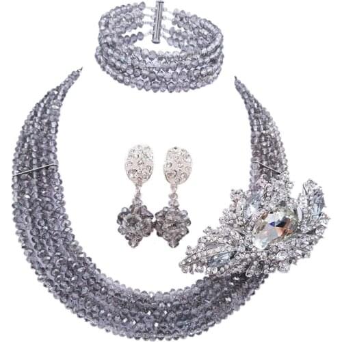 Grey gray jewelry set nigerian wedding african beads costume necklace african set 5DS