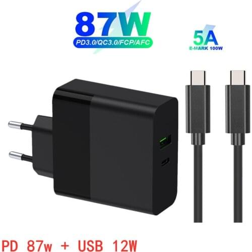 87W PD Fast Charger Type C QC3.0 for Laptop / For huawei iPhone Samsung / iPad Airi 4 / MacBook pro Quick Charger with cable