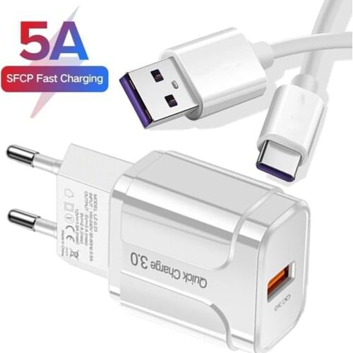Quick Charge 3.0 USB Wall Charger for Samsung S21 S20 S30 FE Ultra A12 A32 A52 A72 A82 M12 M42 5G Mobile Phone 5A Type c Cable