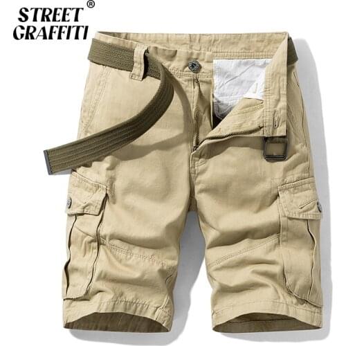 GRAFFITI Summer Men Cargo Shorts Cotton Relaxed Fit Solid Mens Short 2021 New Spring Casual Pants Clothing Social Cargo Short
