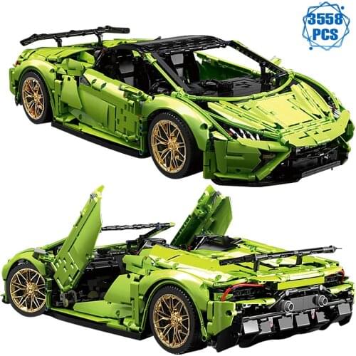 Technical Expert Famous Sports Racing Car Building Blocks Moc Green Speed Vehicle Bricks Assemble Toys for Boys Birthday Gifts
