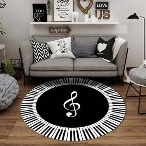 Thickened round drum carpet Black and white grid 3D circular floor mat Washable piano mat