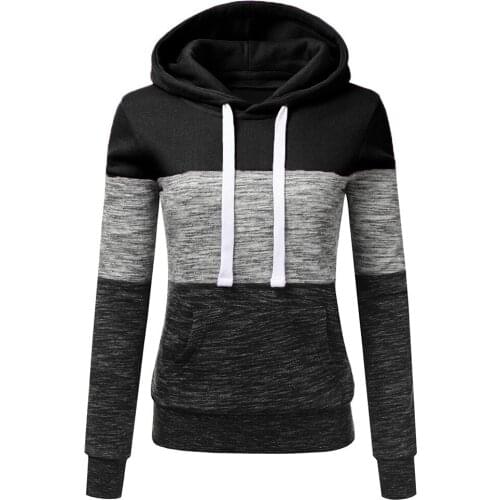 Female Hoodie Sudadera Patchwork Hoodies Sweatshirts Women Casual Pullover Tops Jumper Hooded Sweatshirt