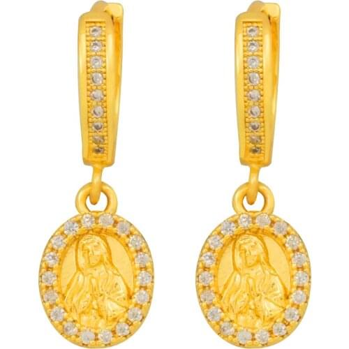 Gold Virgin Mary Earrings For Women CZ Zircon Christian Jewelry Gift Plated Copper Dangle Drop Earrings virgen de guadalupe