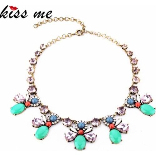 KISS ME Women Statement Necklace 2018 New Resin Crystal Insect Pendants Maxi Necklace Women Accessories