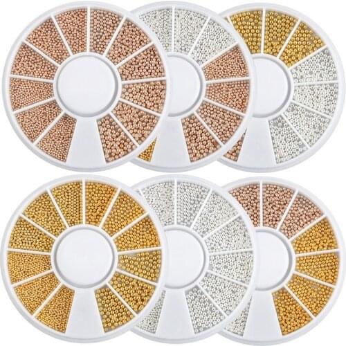 12 Grids Nail Art Tiny Steel Caviar Beads 0.8-1.5mm Mixed Size 3D Design Rose Gold Silver Jewelry Manicure DIY Decorations