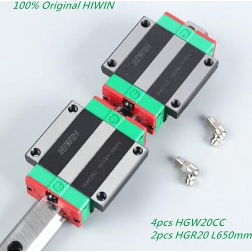 2pcs Original HIWIN HGR20- L650mm linear guide rails + 4pcs HGW20CC linear flanged Carriage blocks