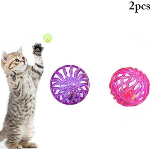 2PCS Plastic Small Cat Pet Sound Toy Interactive Hollow Out Round Pet Colorful Playing Ball Toys Cat Products gatos Small Bell