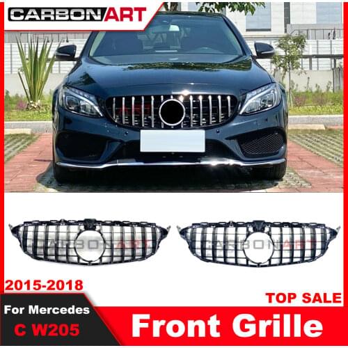 W205 grille GT Style for Mercedez C Class C180 C200 C220 Front Bumper mesh Radiator Grill 2015+ Car racing grille