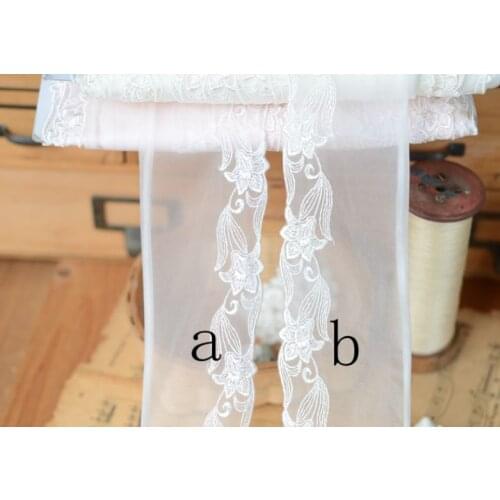 3 Meters Width 7cm Flower Embroidery Lace Trim Mesh Lace Applique Trimming Light Pink Lace Fabric DIY Sewing Costume Decor